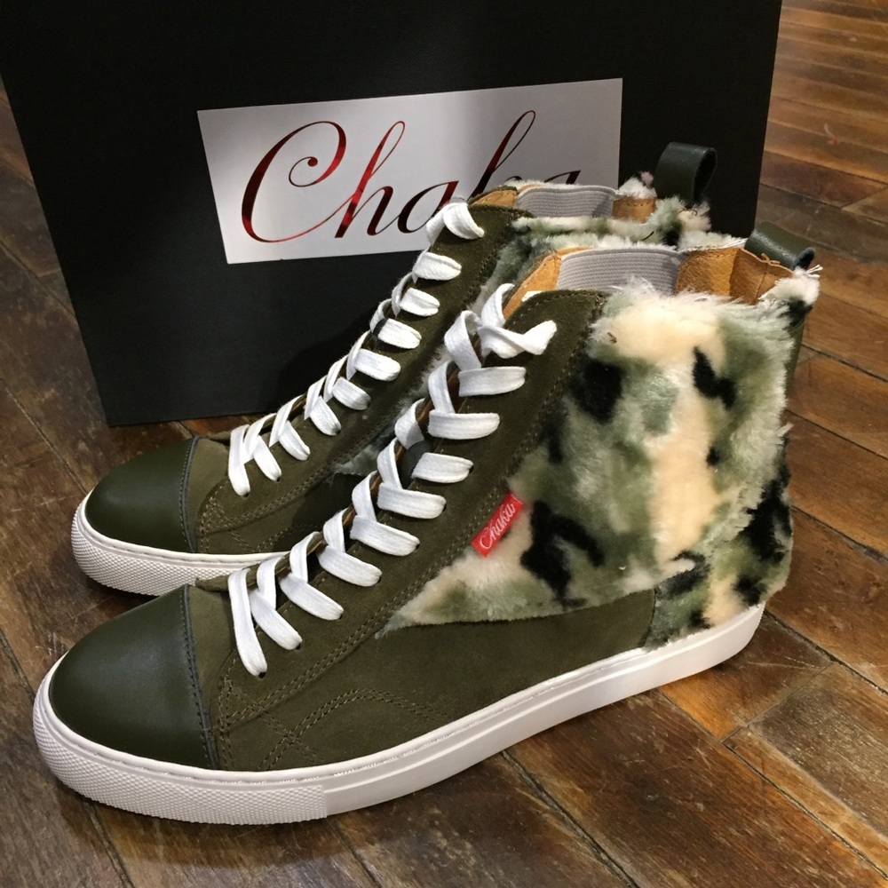 Chaka Anthropology Faux Fur Camo Sneakers NWT